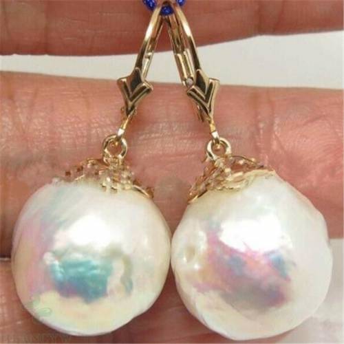 13-15MM BAROQUE White PEARL Earrings hook Mesmerizing Jewelry CLASP party Gift hang Fine