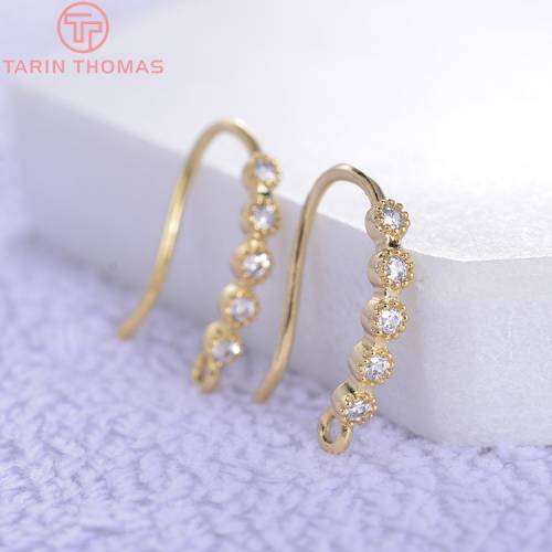 (1954)6PCS Height 15MM 24K Gold Color Brass with Zircon Earrings Hooks High Quality Diy Jewelry Findings Accessories