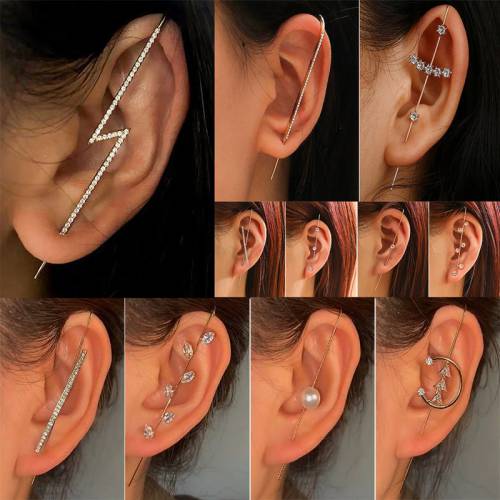 1PC Fashion Crystal Zirconia Stud Earrings For Woman Geometric Cross Chain Hook Earrings Lightning Climber Earrings Jewelry 2020