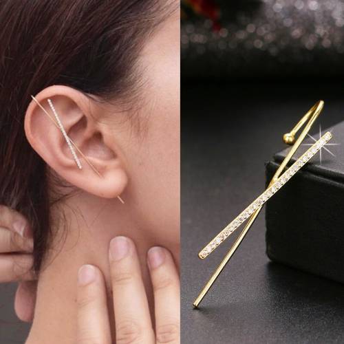 1PC Lightning Flower Hook Earrings Classic Zircon Piercing Ear Cuff for Women Elegant Crystal Gold-tone Crawler Wrap Earrings