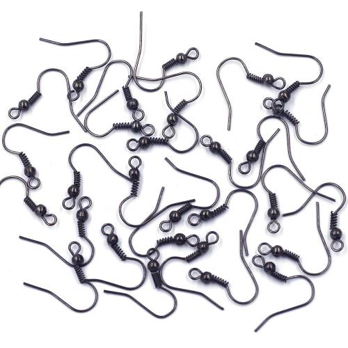 200Pcs Earrings Wire Hooks With Ball Spring Ear Alloy Gunmetal Jewelry DIY Making Finding Charms 18x19mm