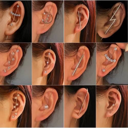 2020 Fashion Crystal Zirconia Stud Earrings For Woman Geometric Cross Chain Hook Earrings Lightning Climber Earrings Jewelry