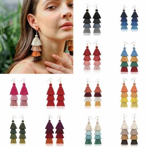 2021 Boho Ethnic Tassel Dangle Earrings For women Black Red Yellow Green Pink Long Cotton Drop Ear hook statement Jewelry