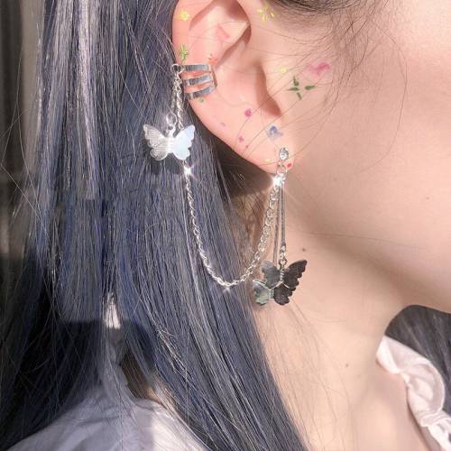 2021 Fashion Butterfly Clip Earrings Long Tassel Exquisite Chain Ear Hook One-piece Single Butterfly Earrings Party Jewelry Gift