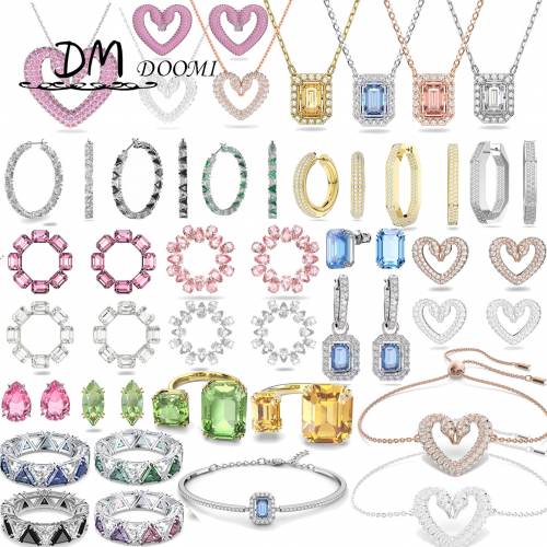 2022 Swa Original Fine Women Jewelry Sets Charms Trendy Earrings Una Heart Austrian Colored Crystal Necklace Rings Fish Hook