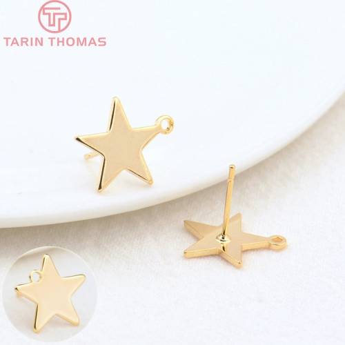 (2163)10PCS 12MM 13MM Hole 15MM 24K Gold Color Brass Star Stud Earrings Earring Clip High Quality DIY Jewelry Making Findings