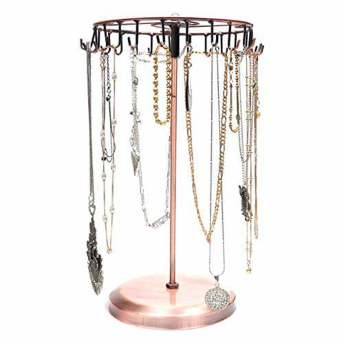 23 Hooks Metal Earrings Holder Rotating Necklace Display Rack Pendant Bracelet Stand Jewelry Rack Storage Necklace/Rings/Earring