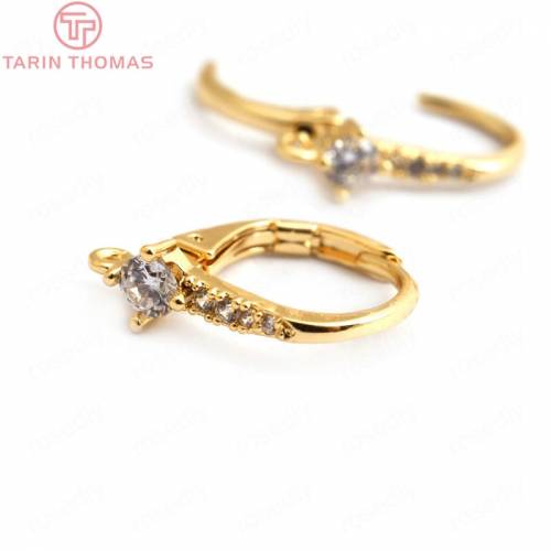 (2519)4PCS 15MM 24k Gold Color Brass With White Zircon Drop Shape Earrings Hooks High Quality Diy Accessories Jewelry Findings