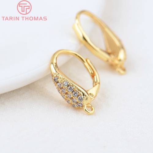 (2646)4PCS Height 17x12MM Hole 15MM 24K Gold Color Brass with Zircon Oval Circle Earrings Hooks Diy Accessories Jewelry Finding