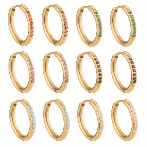 2pcs Stainless Steel Gold Crystal Hoop Earrings for Women Punk  Jewelry DIY Small Earrings Hooks 2mm Thick Circle Ear Making