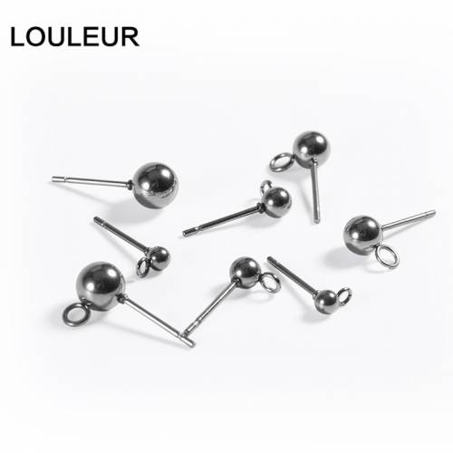 30pcs/lot Stainless Steel Round Ball Shape Stud Earrings With Hole For Hanging Earring Charms DIY For Earring Making Wholesale