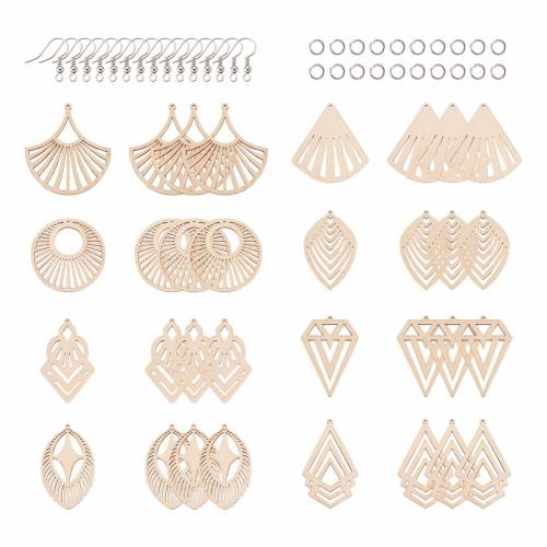 40pairs/Set Undyed Natural Wood Big Pendants with Earring Hooks Jump Rings For Women Jewelry Dangle Earrings DIY Accessories