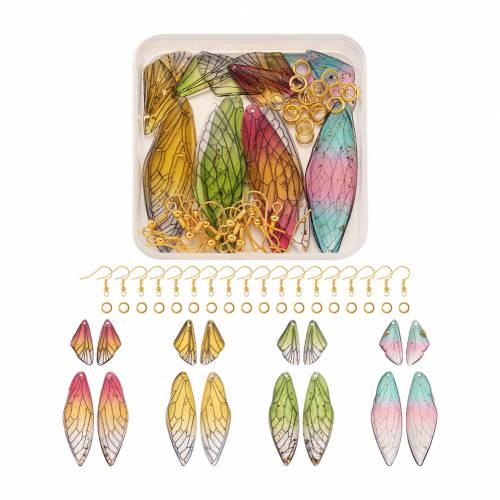50Pcs Handmade Fairy Resin Butterfly Wing Drop Pendant Earrings Kits With Jump Rings/Earring Hooks For Women DIY Jewelry Making