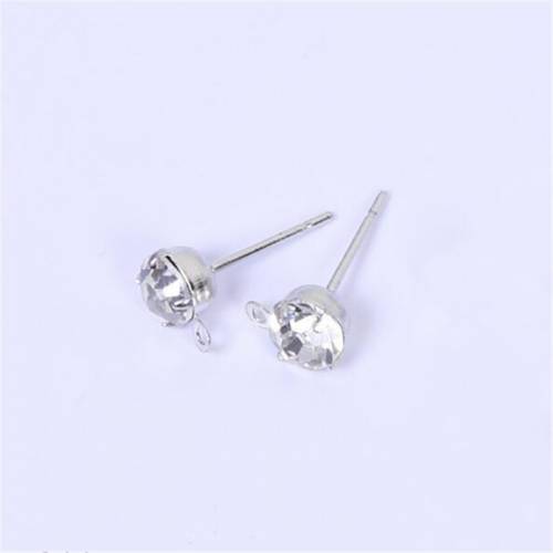 50pcs/lot 6mm 8mm Crystal Stud Earrings with Hole Zircon Earring Post for Women DIY Ear Jewelry Making Findings