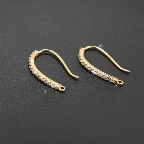 5pcs/lot 20MM Gold Plated Brass with Zircon Crystal Earrings Hook High Quality For DIY Jewelry Making Findings