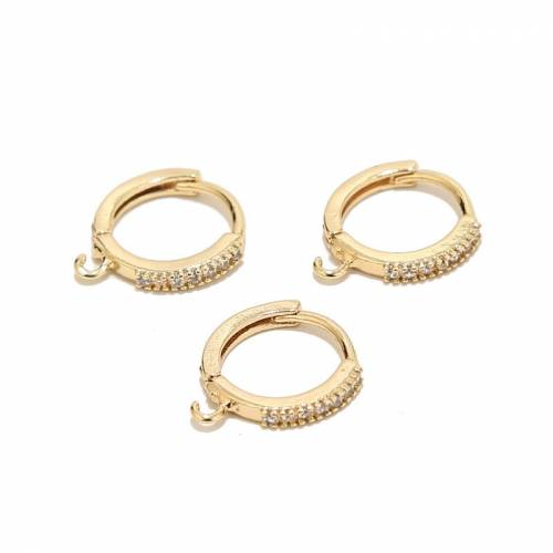 6pcs 13mm Width 18k Gold Plated Brass with Zircon Crystal Earrings Round Earring Hooks For DIY Jewelry Earrings Making Findings
