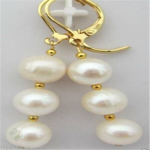 9-10mm White Baroque Pearl Earrings Gold Hooks Grade Retro Classic Chic unique Dazzle Diy Aurora Charm Loose