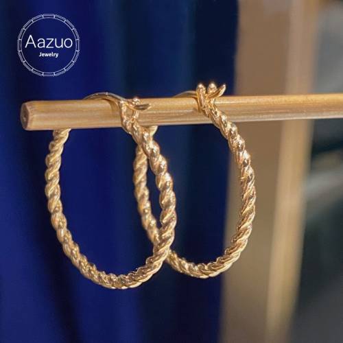Aazuo 18K Pure Solid Yellow Gold No Stones Fashion Classic Twist Hook Earrings Gifted For Women Advanced Wedding Party Au750