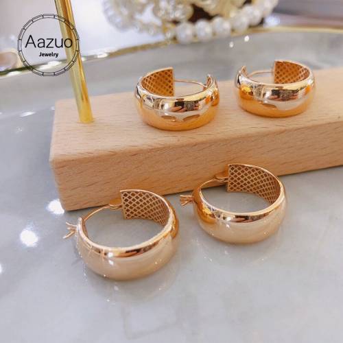 Aazuo 18K Pure Solid Yellow Gold Rose Gold No Stones Classic Glossy Hook Earrings Gifted For Women Advanced Wedding Party Au750