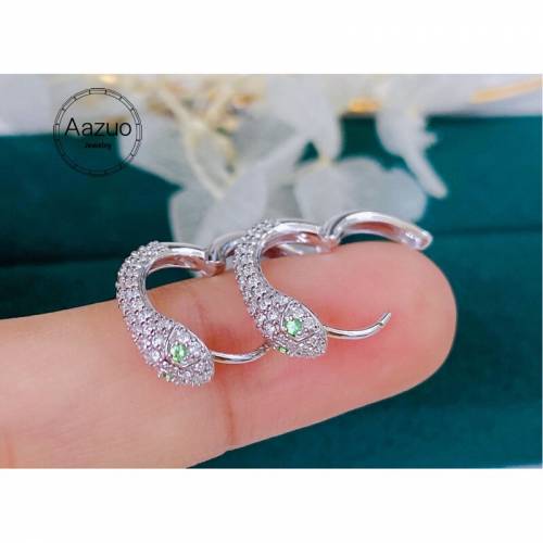 Aazuo 18K Solid White Gold Natrual Tsavorite Real Diamonds 035ct Snake Hook Earrings Gifted For Women Advanced Wedding Party