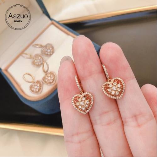 Aazuo Real 18K Rose Gold Real Diamonds 045ct Classic Fairy Heart Hook Earrings gifted for Women Wedding Party Au750