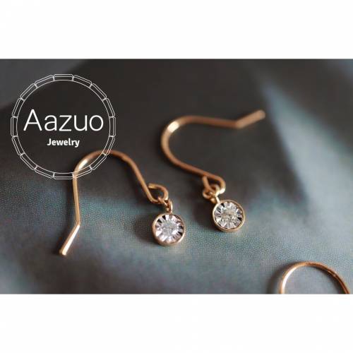 Aazuo Real 18K Rose Gold Real Diamonds Classic Fairy Round Hook Earrings gifted for Women Wedding Party Au750