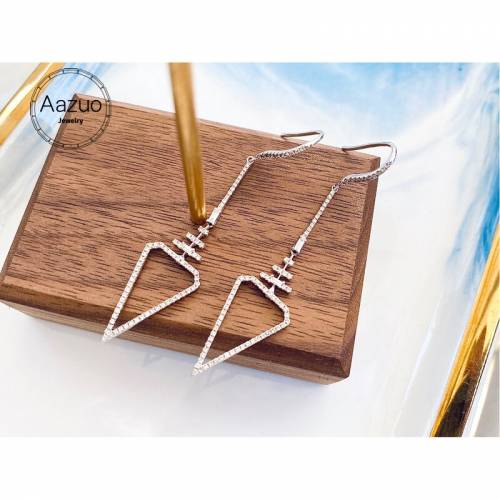 Aazuo Real 18K Solid White Gold Natrual Diamond 060ct Long Triangle Hook Earrings Gifted For Women Advanced Wedding Party Au750
