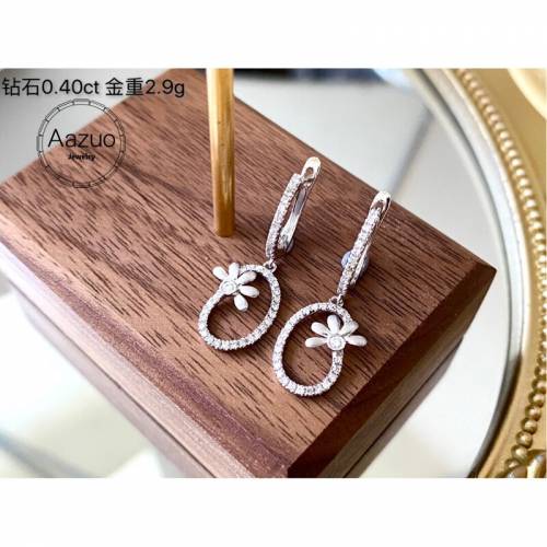 Aazuo Real 18K Solid White Gold Natrual Diamonds 04ct Long Fairy Hook Earrings Gifted For Women Advanced Wedding Party Au750