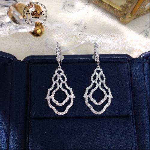 Aazuo Real 18K Solid White Gold Natrual Diamonds 080ct Long Fairy Hook Earrings Gifted For Women Advanced Wedding Party Au750