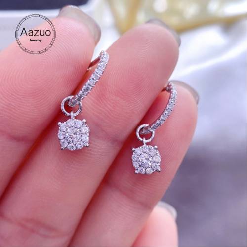 Aazuo Real 18K Solid White Gold Real Diamonds 048ct Classic Fairy Hook Earrings gifted for Women Wedding Party Two wear methods
