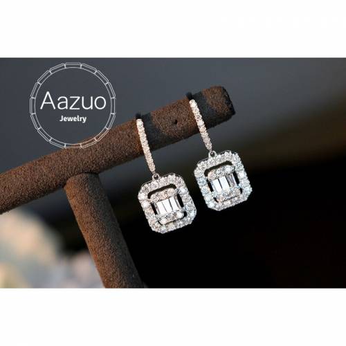 Aazuo Real 18K White Gold Real Diamonds 080ct Classic Fairy Square Hook Earrings gifted for Women Wedding Party Au750