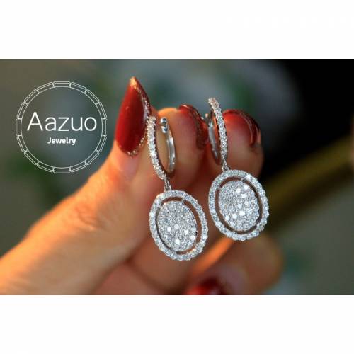 Aazuo Real 18K White Gold Real Diamonds 120ct Classic Fairy Oval Hook Earrings gifted for Women Wedding Party Au750