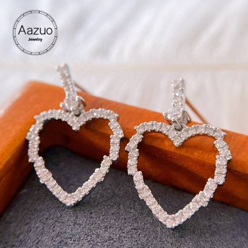 Aazuo Real 18K White Gold Real Natrual Diamonds 035ct H SI Heart Shape Hook Earrings gifted for Women Wedding Party Au750