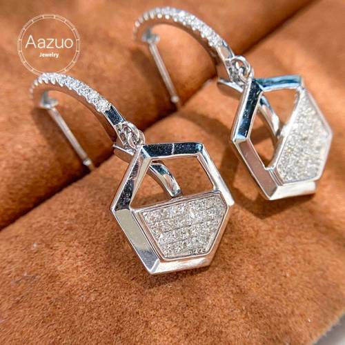 Aazuo Real 18K White Gold Real Natrual Diamonds 035ct H SI Irregular Hexagon Hook Earrings gifted for Women Wedding Party Au750