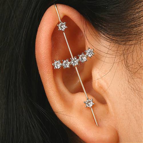 Aesthetic Earrings For Women Girls Ear Needle Wrap Crawler Hook Earrings Jewelry Diagonal Stud Inlaid Crystal Piercing