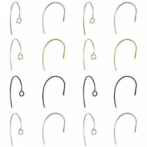 Arricraft 30 Pairs 4 Colors 304 Stainless Steel Earring Hooks Ear Wire with Loop for DIY Earring Jewelry Craft Making