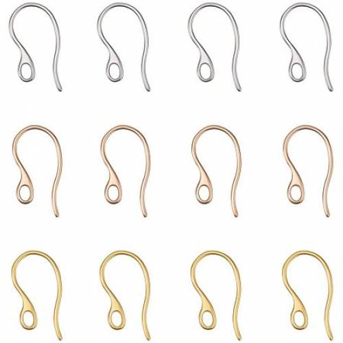 Arricraft 45 pcs 3 Colors 304 Stainless Steel Earring Hooks Ear Wire with Loop for DIY Earring Jewelry Craft Making