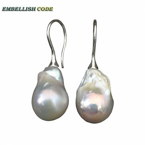 Baroque style pearl hook earrings white pink purple grey black color flame ball tissue nucleated freshwater pearl