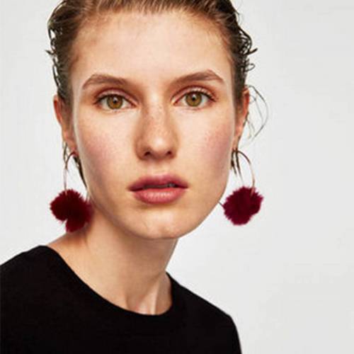 BK 2018 Women Trendy Earrings Big Ear Hook Hair Ball Popular Ear Ornament Female Jewellery Parts Banquet Round Earrings