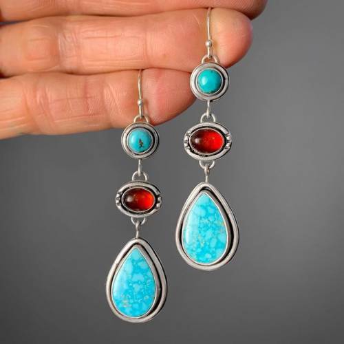 Bohemian Irregular Turquoise Dangle Earrings for Women Ethnic Wedding Party Jewelry Hook Earring Statement Luxury Gift