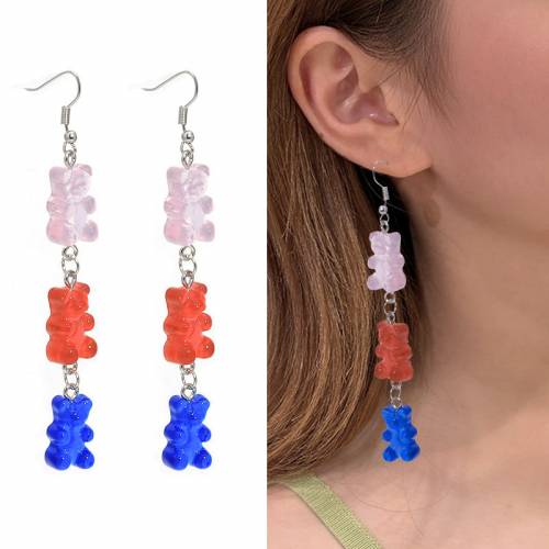 Candy Color Cute Cartoon Gummy Bear Drop Earrings for Women Long Dangle Earrings Female Jewelry Handmade Ear Hook Brincos