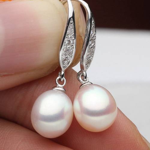 Charming hook earrings natural freshwater cultured fine pearls teardrop shape flawless jewelry for women