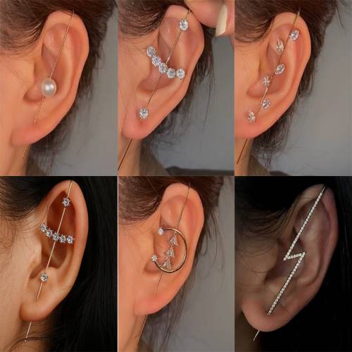Cross Bohemian Wedding Ear Wrap Crawler Hook Earring Crystal Stud Earrings For Woman Lightning Zirconia Climber Jewelry Gifts