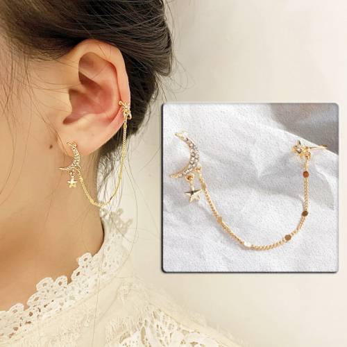 Crystal Moon Star Butterfly Ear hook Long Chain Earrings Jewelry for Women Girls Crescent Tassel Piercing 1pc Single Earring