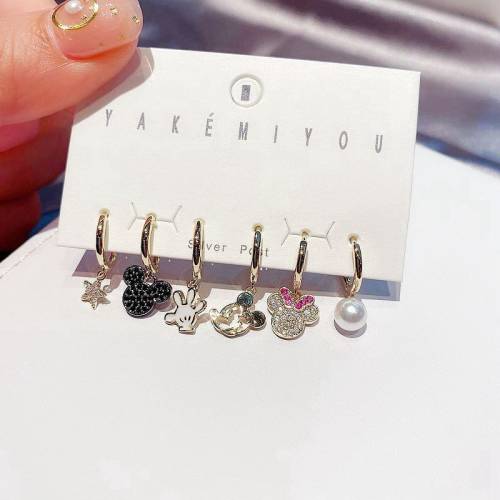 Cute Anime Cuff Earrings Hook For Women Charm 6 Piece Sets Mouse Jewelry Wholesale Korean 2021 Trendy Fashion Lovely Accessories