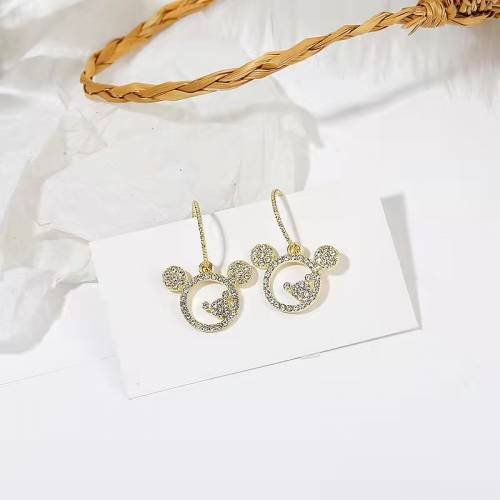 Cute Mouse Earrings Hooks Crystals Hollow Anime Bear 2022 New Valentines Gift Charm Luxury Wedding Jewelry For Girls Wholesale