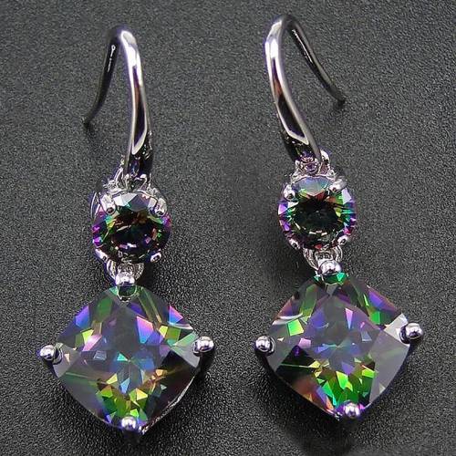 Elegant Mystic Rainbow Topaz Dangle Hook Earrings For Women Beauty Party Accessories Daily Wearable Versatile Statement Jewelry
