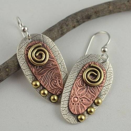 Ethnic Gold Color Spiral Drop Earrings Womens Vintage Jewelry Two Tone Metal Hook Rotate Earrings Party Gift