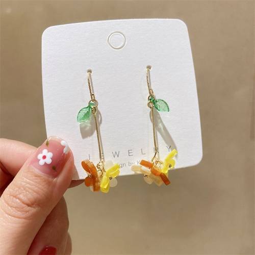 Fashion girl hand made sweet flowers ear hook small acrylic material fresh flower earrings geometry