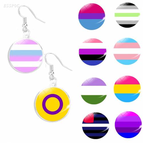 Gay Pride Rainbow Flag Photo Glass Cabochon Dangle Hook Earrings LGBT Earrings Gay Lesibian Gifts
